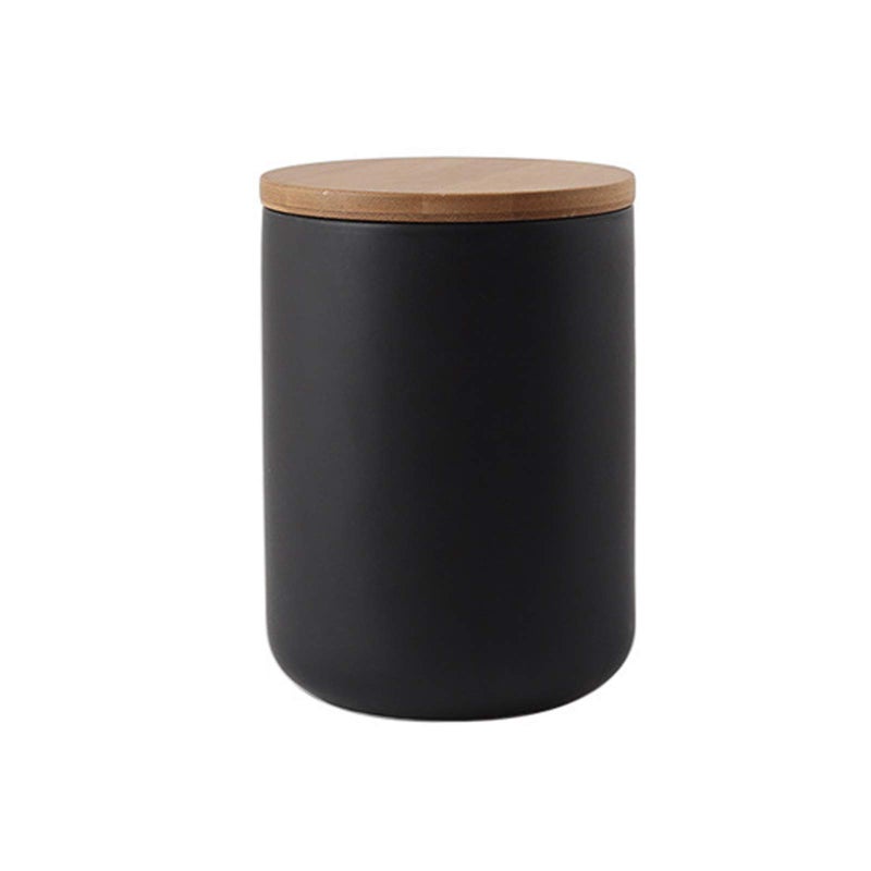 jessie Ceramic Storage Containers with Airtight Seal Bamboo Lids Kitchen Canisters for Sugar Coffee Tea Spice Seasoning (black, 800ml/27 oz) - Image 1